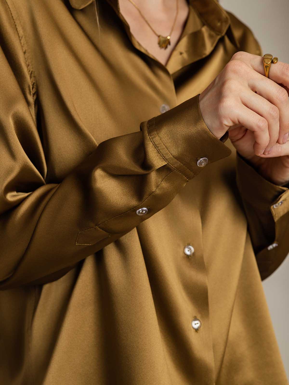 [Bronze] SilkSilky-UK Silk Long Sleeve Collar Women's Shirt 007