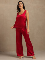 [Wine] SilkSilky-UK 19Momme Machine-Washable Silk Sleeveless Scoop Neck Women's Pyjamas 006