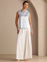 [Light Blue] SilkSilky-UK Sleeveless Lapel Collar Women's Shirt 005
