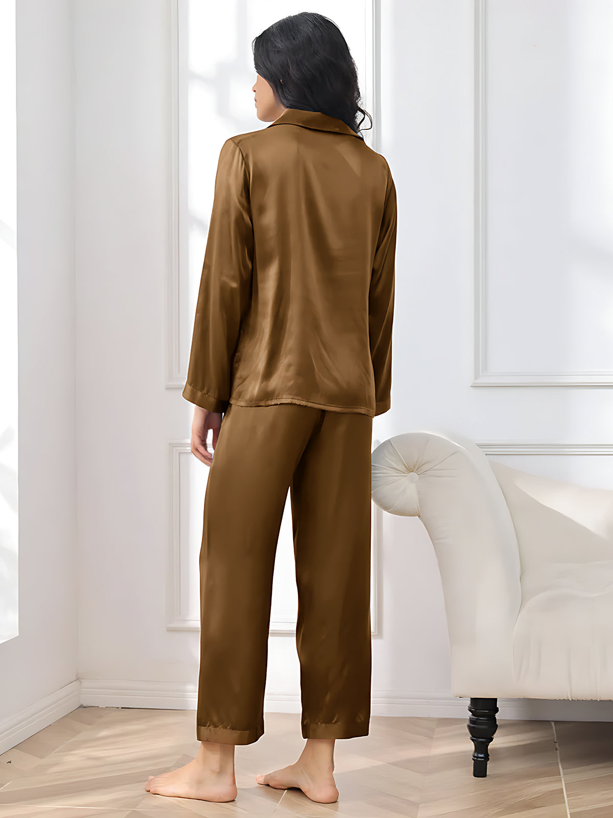 [Brown] SilkSilky-UK Pure Silk Womens Pajamas 002