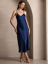 [Dark Blue] SilkSilky-UK Spaghetti Strap V Neck Dress 005