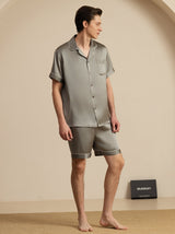 [Grayish Green] SilkSilky-UK Short Sleeve Lapel Collar Men's Pyjamas 003