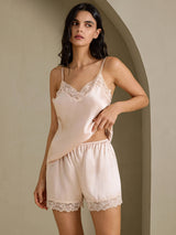 [Pink] SilkSilky-UK Spaghetti Strap V Neck Camisole Set 006