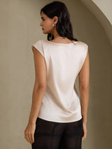 [Beige] SilkSilky-UK Cap Sleeve Round Neck Women's T-Shirt 002