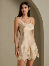 [Champagne] SilkSilky-UK Spaghetti Strap V Neck Nightdress 001