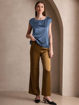 [Real Teal] SilkSilky-UK Cap Sleeve Round Neck Women's T-Shirt 004