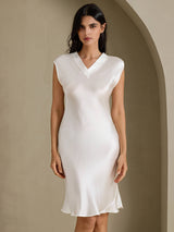 [White] SilkSilky-UK Cap Sleeve V Neck Nightdress 003