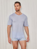 SilkSilky UK Silk Knitted Short Sleeve V Neck Men's T Shirt LightBlue 003