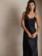 [Black] SilkSilky-UK Spaghetti Strap V Neck Dress 003
