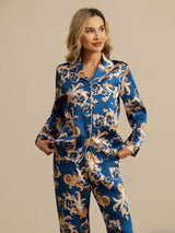 [Navy Dragon] SilkSilky-UK Long Sleeve Lapel Collar Women's Pyjamas 006