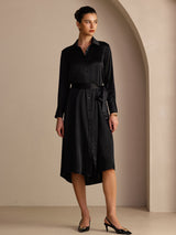 [Black] SilkSilky-UK Long Sleeve Lapel Collar Dress 006