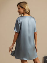 [Grayish Blue] SilkSilky-UK Half Sleeve V Neck Nightdress 002