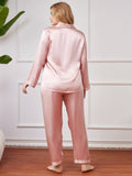 SilkSilky UK Pure Silk Long Sleeve Lapel Plus Size Pyjamas Pink 002