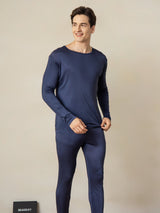 [Dark Blue] SilkSilky-UK Long Sleeve Round Neck Men's Long Johns 002