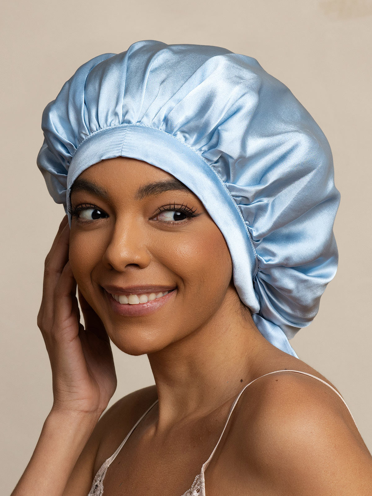 [Light Blue] SilkSilky-UK Pure Silk Sleep Cap 003