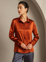 [Caramel] SilkSilky-UK Long Sleeve Lapel Collar Women's Shirt 001