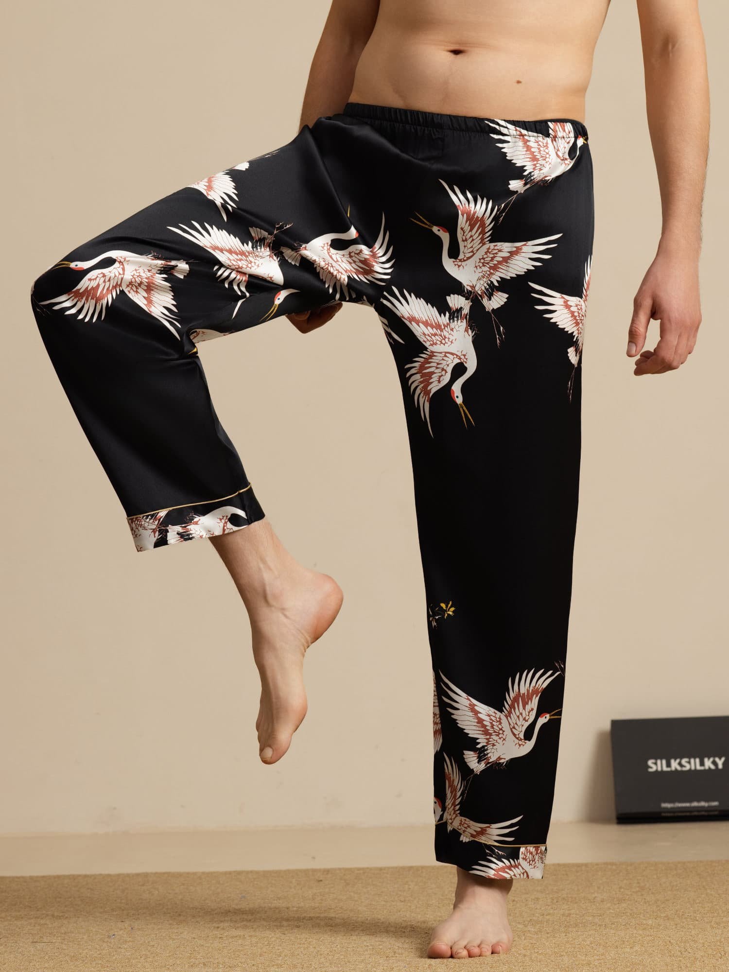 [Black] SilkSilky-UK 19Momme Mens Sleep Bottoms 001