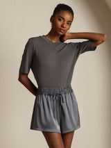 [Gray] SilkSilky-UK Half Sleeve Crew Neck Women's T-Shirt 001