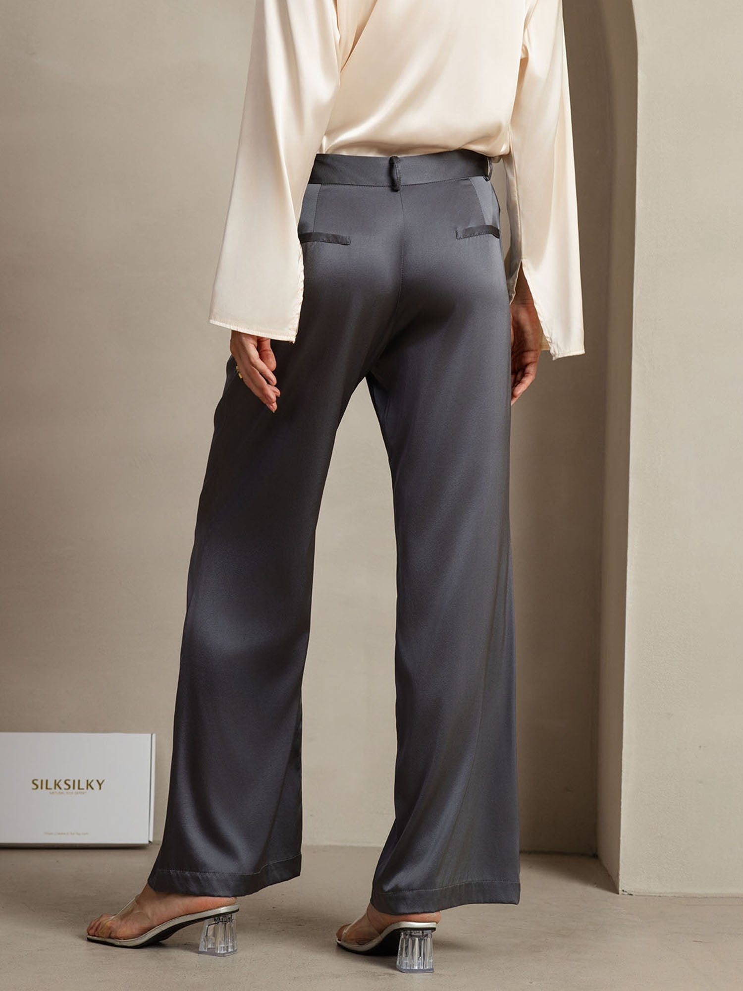 19Momme Silk Straight Leg Women's Pants With Side Pockets Design