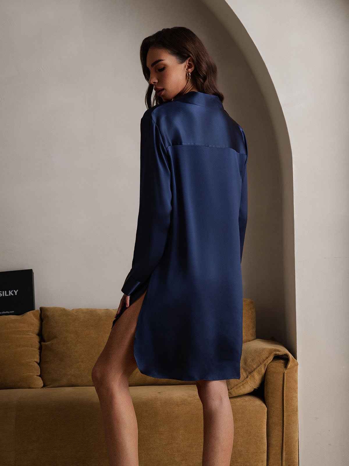 [DarkBlue] SilkSilky-UK Pure Silk Collar Nightdress 002
