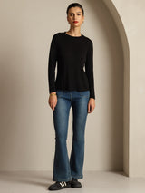 [Black] SilkSilky-UK Long Sleeve Crew Neck Women's T-Shirt 008