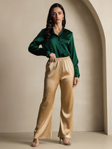 [Dark Green] SilkSilky-UK Long Sleeve Lapel Collar Women's Shirt 009