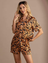 [Black Tiger] SilkSilky-UK Short Sleeve Lapel Collar Women's Pyjamas 004