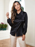 SilkSilky UK 19Momme Silk Long Sleeve Collar Women's Shirt Black 005