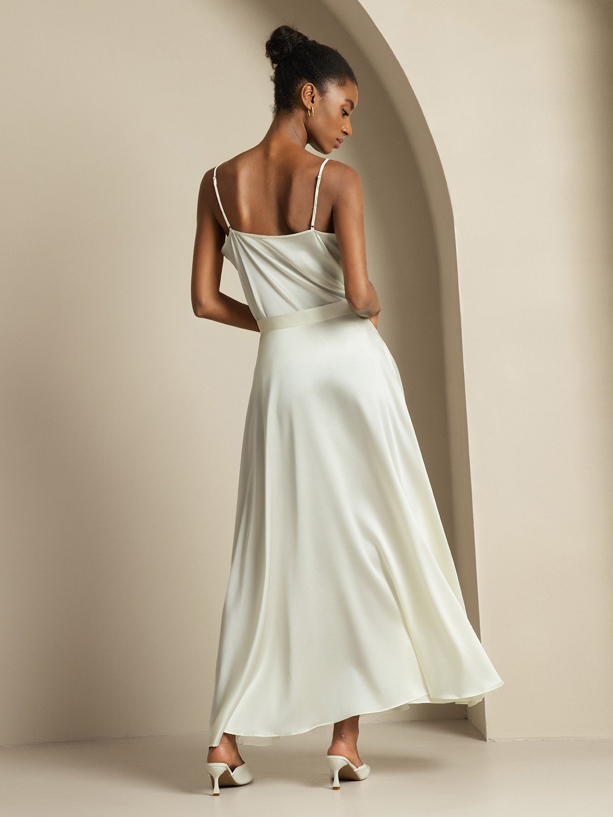 [White] SilkSilky-UK 19Momme Silk Knitted Cowl Neck Women''s Outfit Sets 002,