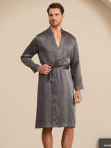 [Black Ginkgo] SilkSilky-UK Long Sleeve V Neck Men's Dressing Gown 001