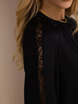[Black] SilkSilky-UK Long Sleeve Keyhole Neck Women's Blouse 006