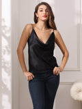 SilkSilky UK Pure Silk Sleeveless Cowl Neck Camisole Black 001