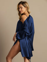 [Dark Blue] SilkSilky-UK Pure Silk Split Nightdress&Dressing gowns 002,