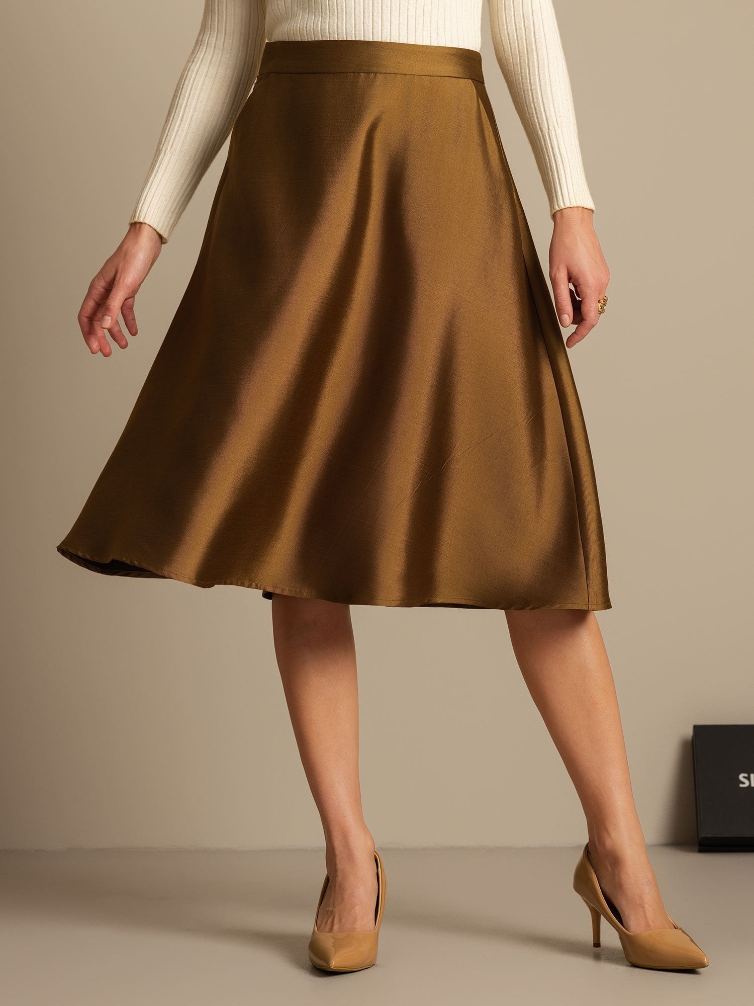 [Bronze] SilkSilky-UK 32Momme Silk-Wool Blend Skirt 003,
