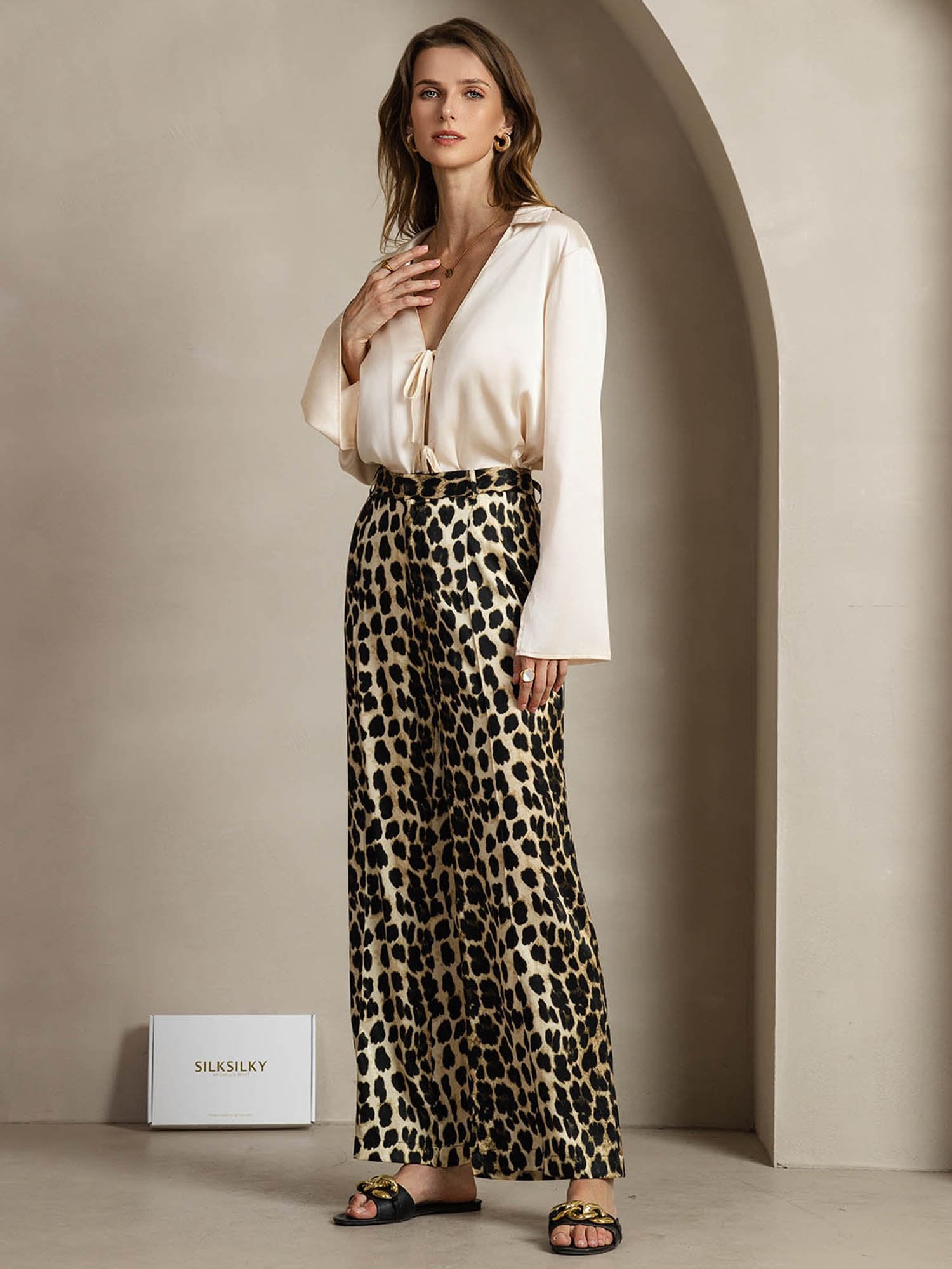 [Leopard] SilkSilky-UK 19Momme Silk Womens Pants 007