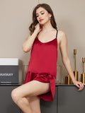 SilkSilky UK Pure Silk Sleeveless Boat Neck Camisole Set Wine 006