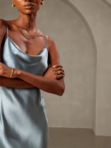 [Grayish Blue] SilkSilky-UK Spaghetti Strap Cowl Neck Dress 006