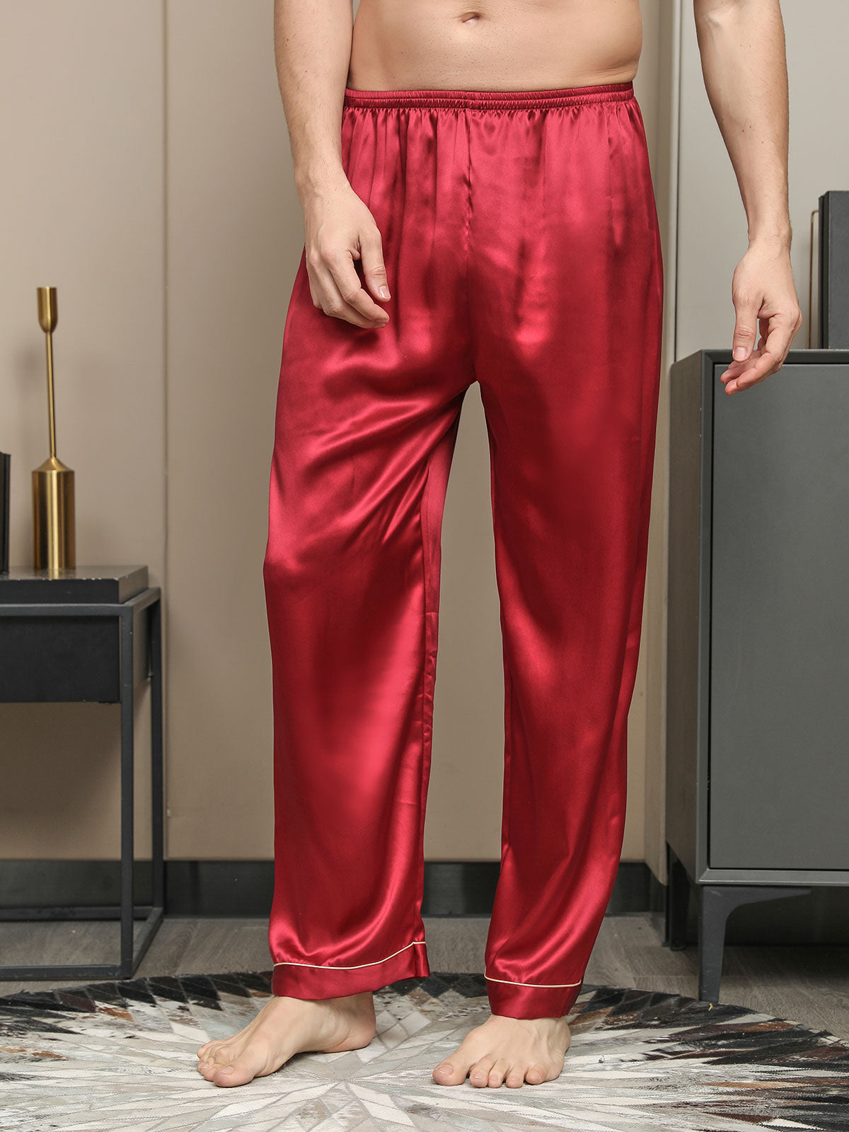 [Red] SilkSilky-UK Pure Silk Mens Sleep Bottoms 004