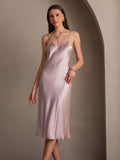 SilkSilky UK Pure Silk V Neck Dress Lavender 003