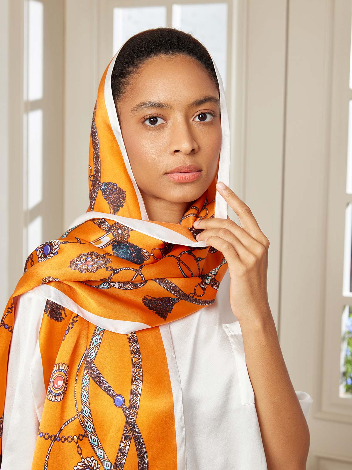 SilkSilky UK Pure Silk Scarf Orange 003