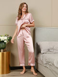 SilkSilky-UK Pure Silk Short Sleeve Lapel Women's Pyjamas Pink 005