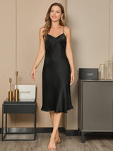 [Black] SilkSilky-UK Spaghetti Strap V Neck Dress 002