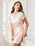 SilkSilky UK Pure Silk Short Sleeve Sweetheart Neck Nightdress LightPink 001