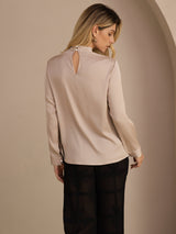 [Coffee] SilkSilky-UK Long Sleeve Stand Collar Women's Blouse 002