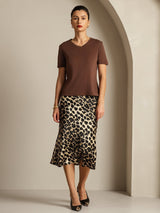 [Coffee] SilkSilky-UK Short Sleeve V Neck Women's T-Shirt 008
