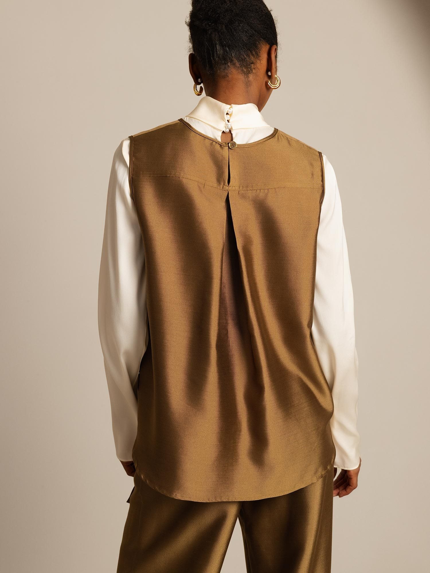 [Bronze] SilkSilky-UK 32Momme Silk-Wool Blend Womens Vest 002,