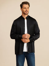 [Black] SilkSilky-UK Long Sleeve Stand Collar Men''s Shirt 004