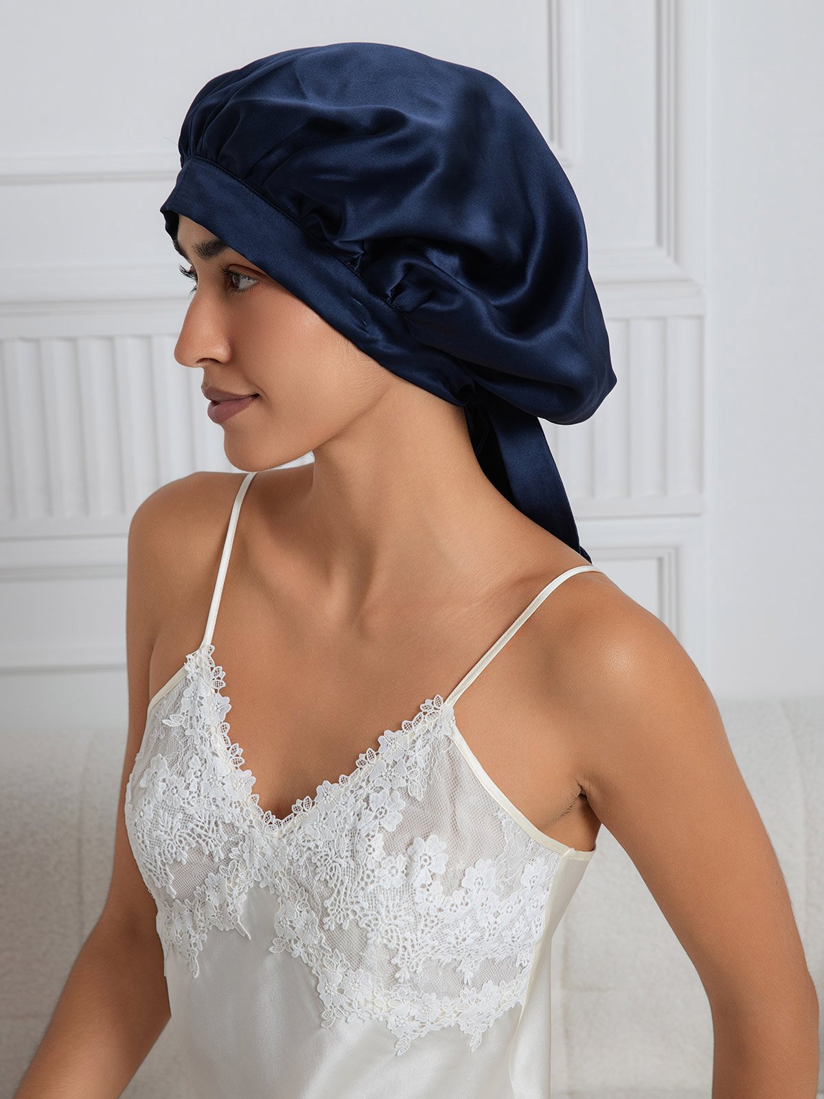 SilkSilky-UK Pure Silk Sleep Cap DarkBlue 002