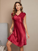 [Wine] SilkSilky-UK Cap Sleeve V Neck Nightdress 003