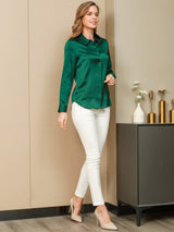 [Dark Green] SilkSilky-UK Long Sleeve Lapel Collar Women's Shirt 006